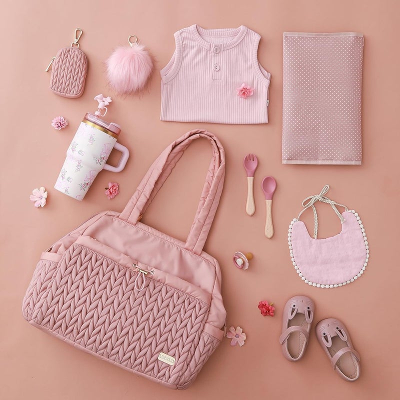 LUKJOJO Asha Diaper Bag Tote For Daily Use, Travel Shoulder Diaper Bag With Long Strap And Stroller Clips Hospital Bag For Labor Delivery,Practial Baby Bag For New Parents(Dusty Rose) - Image 2